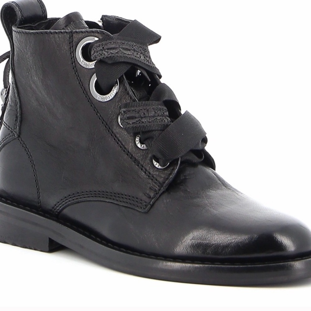 Zadig & Voltaire Black Leather Ribbon-Lace Combat Boots - Picture 7 of 7